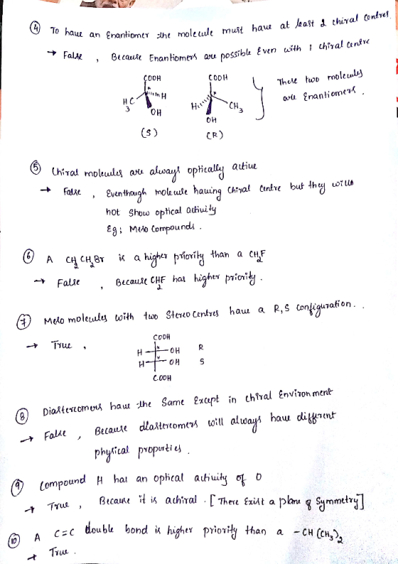© To hawe an Enar Enantiomey the moleculle must have at least a thiyal cont. + Fall , le Enantiomers are possible Even with