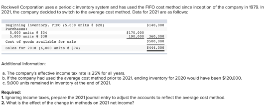 Rockwell Corporation uses a periodic inventory system and has used the FIFO cost method since inception of the company in 197