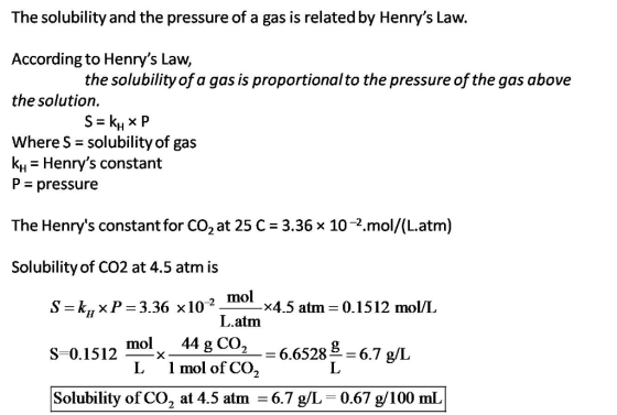 The solubility and the pressure of a gas is related by Henrys Law. According to Henrys Law, thesolution. the solubility of