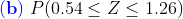 (b) P(0.54 < Z < 1.26)