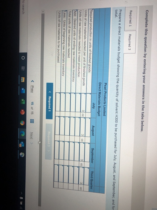 Complete this question by entering your answers in the tabs below. Required 1 Required 3 Prepare a direct materials budget sh