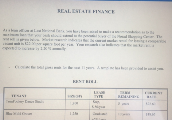REAL ESTATE FINANCE As a loan officer at Last National Bank, you have been asked to make a recommendation as to the maximum l