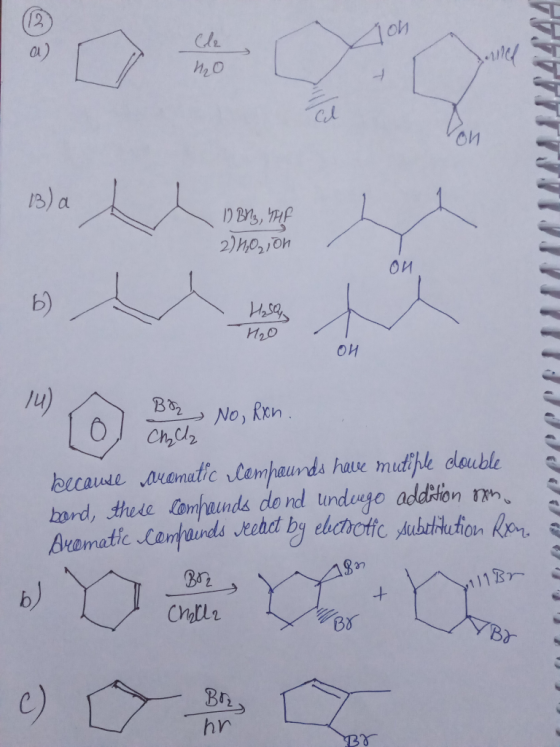 che HO ОИ 10 BM3 2) 40,00 on H₂SO H₂O ОИ 14 . Bor No, RXn. [0] Challen because aromatic compounds have mutiple double bord, t