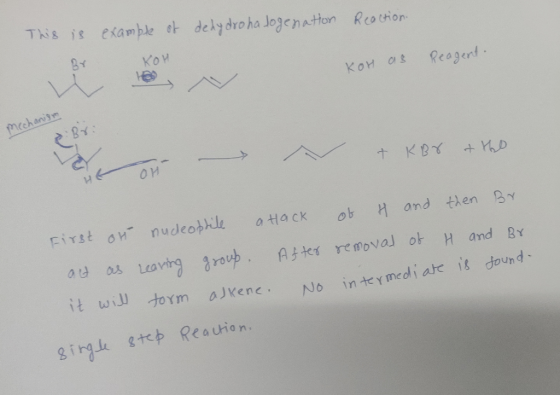 THS is examble et delydroha Jogenaton Reothion 8Y KOM Reagent mcchanism KBY + M0 First on nudeophile a Hack H and then BY ob