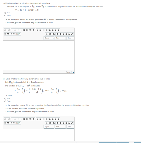 (a) State whether the following statement is true or false. The follow set is a subspace of P2, where P2 is the set of all po