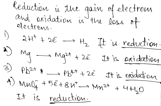 Reduction is the gain of electrous and oxidation is the loss of electrons. 1 24² +2e → H₂ It is reduction. a) mg - Mg 2+ + 2€
