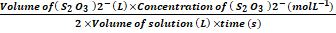 Volume of (S203)2-(L) XConcentration of (S203)2-moll 2 xVolume of solution (L) Xtime (s)
