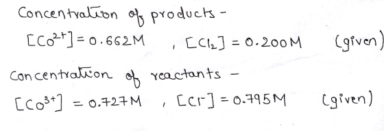 on e produch [Co2r] = o. 662M Ech):0.200 M (given , Con centacon veactants