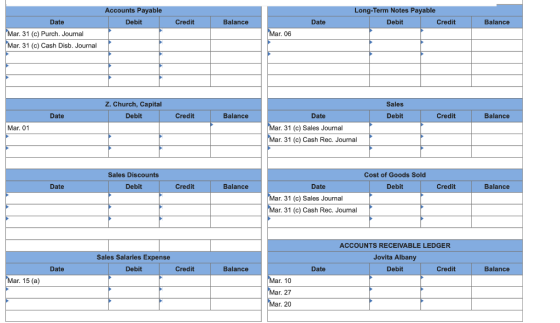 Accounts Payable Debit Long-Term Notes Payable Debit Credit Date Credit Balance Date Balance Mar. 06 Mar 31 (c) Purch. Journa