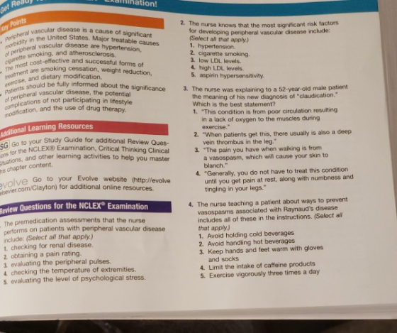 dlnihation! 2. The nurse knows that the most significant risk factors vascular disease is a cause of significant te United St