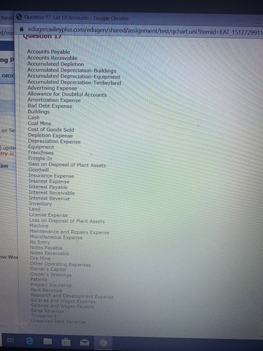 Question 17. List Of Accounts - Google Chrome hased edugen.wileyplus.com/edugen/shared/assignment/test/qchart.uni?itemid-EAT