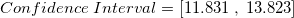 \small Confidence\; Interval = [11.831 \; , \; 13.823]