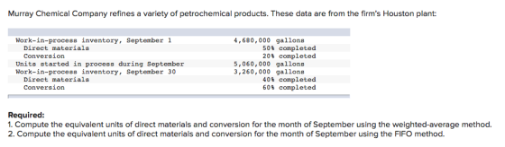 Murray Chemical Company refines a variety of petrochemical products. These data are from the firms Houston plant: Work-in-pr