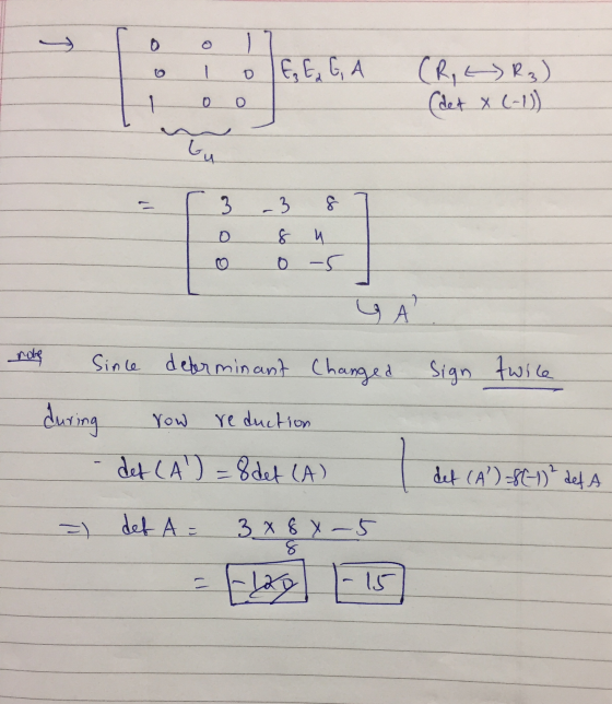 o 1 E₂ E₂ G, A D 9 (R, R₂) - 0 (det X (-1)) tu 6 o w - 3 8 8 u 0 - 5 robe Since determinant Changed sign twice during - det (