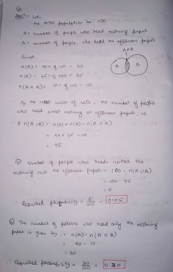 Selt the total po on so 100 n(A): 40% % 100 40 : Gy the inta unionoe , the numka le n)ho 100-95 00 the gning ro 40-10 ニ30