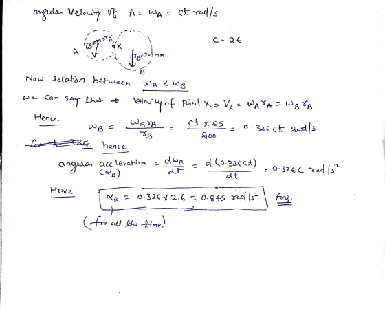 ongula Velocity of A= WA of A = WA = ct rad/s c=2.6 mm TAO A GSM Jeevande we can say that Now relation between WA & WB reloci