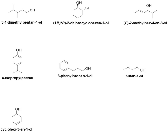 LOH 3,4-dimethylpentan-1-ol (1R 2R)-2-chlorocyclohexan-1-ol (E)-2-methylhex-4-en-3-ol OH OH butan-1-ol 3-phenylpropan-1-ol 4-