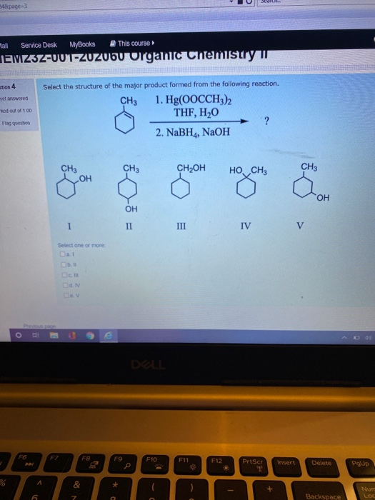 54&page 3 lall Service Desk This course MyBooks TEMZ3Z-001FZUZUbu organic Chemistry Yet weted Select the structure of the maj