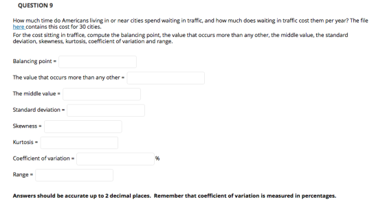 QUESTION 9 How much time do Americans living in or near cities spend waiting in traffic, and how much does waiting in traffic