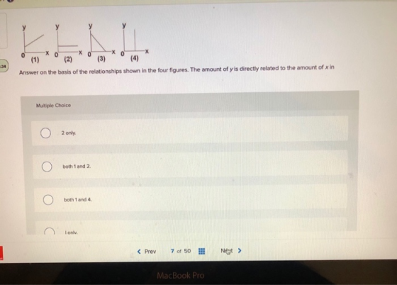 хо (3) о (4) (1) Answer on the basis of the relationships shown in the four figures. The amount of y is directly related to t