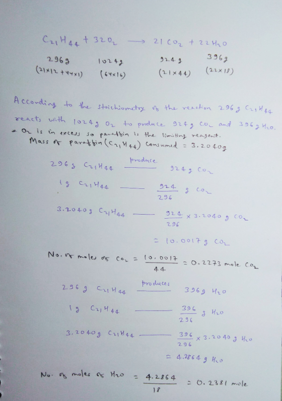 C2, Hast 320 2969 10249 21 co2 + 22H2O 924 g 396g (2144) (22x18) (21x12 +44x1) (64X16) Acconding ding to the to the stoichiom