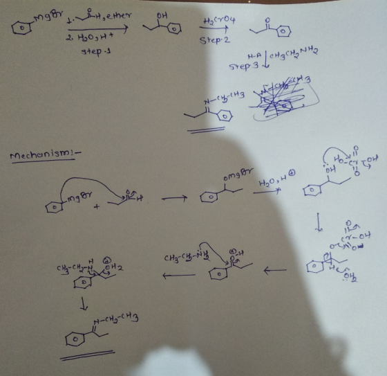 tether 애 Holn Step 2 2. HO, H+ step. Н-А Step 3 / CH₂ CH₃NH₂ Mechanism!- OTTO egowe HOH igbut Hal & o W.CH 2 cas (19. B d e t