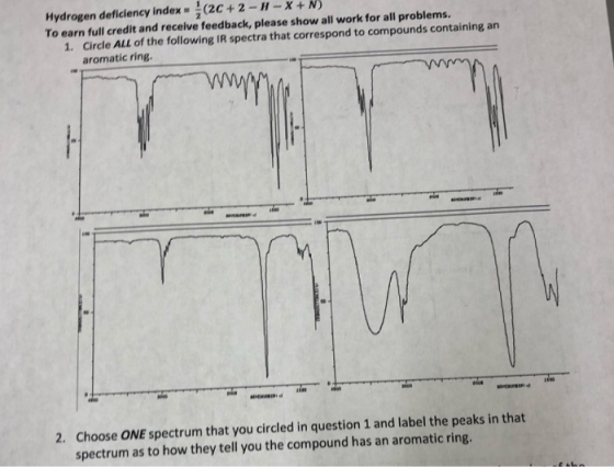 Hydrogen deficiency Index (2C+2--X+N) To earn full credit and receive feedback, please show all work for all problems. 1. Cir