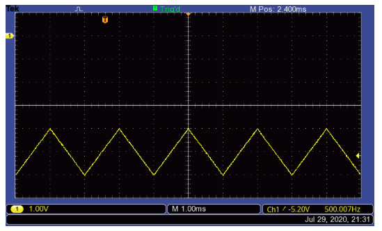 Triad M Pos: 2.400ms w w 1.00V M 1.00ms Ch1 / -5.20V 500.007Hz Jul 29, 2020, 21:31