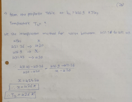 (20) from the propertie Table at hr = 4269 kilky Temperature Tz 421.28 to 437. 43. we use interpolation method for Valve betw