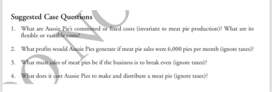 Suggested Case Questions 1. What are Aussie Pies committed or fixed costs (invariant to meat pie production)? What are its f