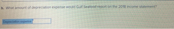 b. What amount of depreciation expense would Gulf Seafood report on the 2018 income statement? Depreciation expense