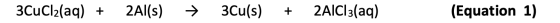 3CuCl2(aq) + 2Al(s) + 3Cu(s) + 2AlCl3(aq) (Equation 1)