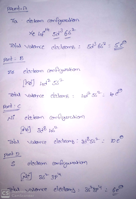 PACOLHA Ta electoon configuration xe upth sd3 65² Total Valence electrons = 5d3652 - 5e® puit - B 20 electron configuration