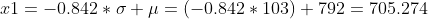 rl = -0.842 * O +=(-0.842 * 103) +792 = 705.274