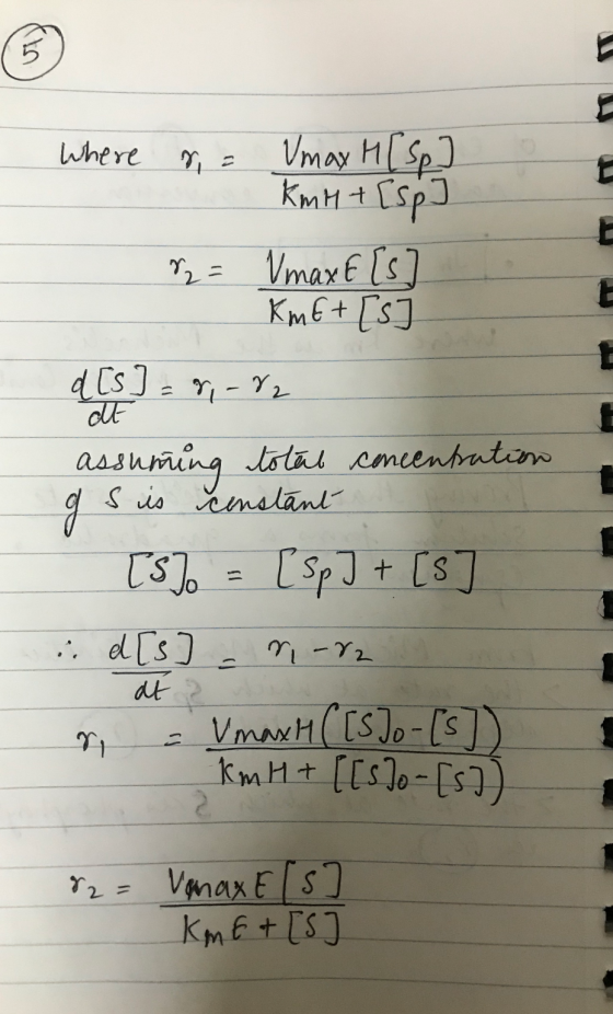 - Where r = Vmax H[ Sp] KmH + [sp] 82= Vmax € [s KME+ [s] de assuming total concentration g s is constant [5] = [sp] + [s] id