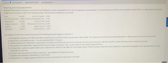 Q on 5 Not complete and out of 10.00P Gestion Preparing Accounting Adjustments Powall Photomake Company, a commercial photogr