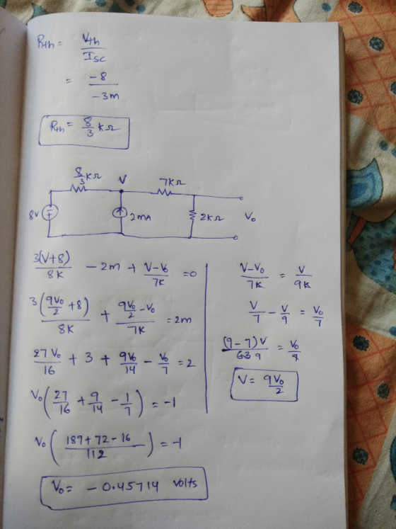 Rth = 4 Isc - 3m Ran= kr 7Kr er Q2mA 2ks to - 8K к (9-7v 639 3 (94 +8) + 24-am 27 V + 3 + quo non ho 2 No ( 2 7 2 + 1 - 2 - -
