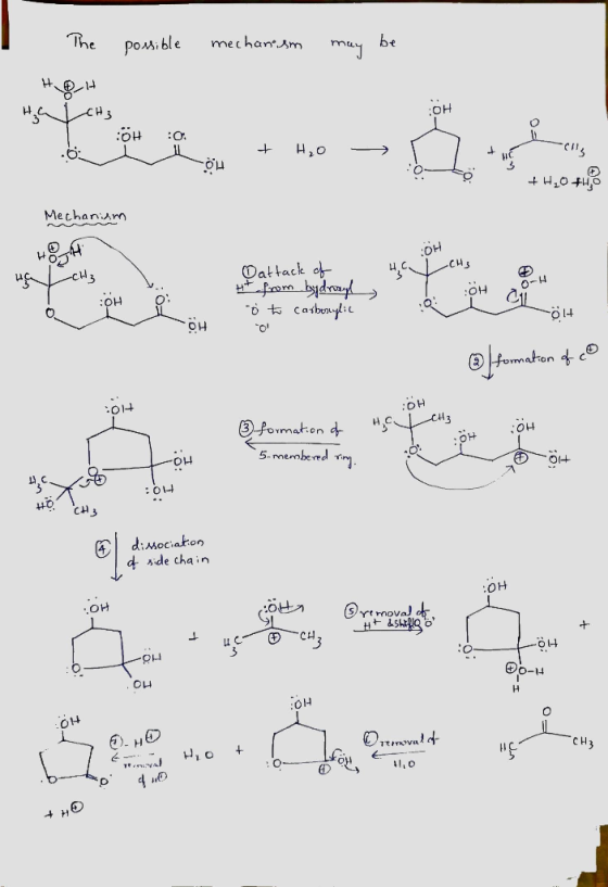 The possible mechanism may be H OH H₂CH3 OH 0 0 + H2O - > ells :0 +H2O +ho Mechanism OH цас сну Hochz attack of 4* from bidro