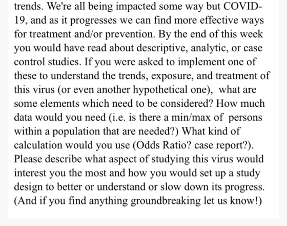 trends. Were all being impacted some way but COVID- 19, and as it progresses we can find more effective ways for treatment a