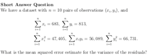 Short Answer Question We have a datant with n = 10 pairs of observations (..), and 813 -47,405, 56,089 - 66,731. What is the
