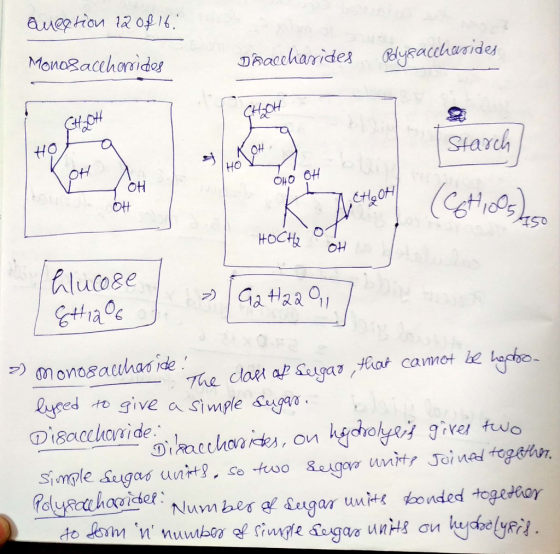 aueption l2 of16 Monasaccharides Dhaeharides Bypaccharides GHOH Starch HO OtH O40 O4 (Cgtinay K OfH CHoOH HOCH2 OH Alucose Ga