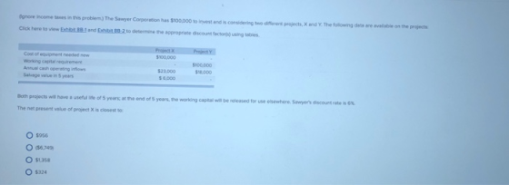 Donore income taxes in this problem The Sawyer Corporation has $100.000 toestand is considering two Click here to view Ext 1