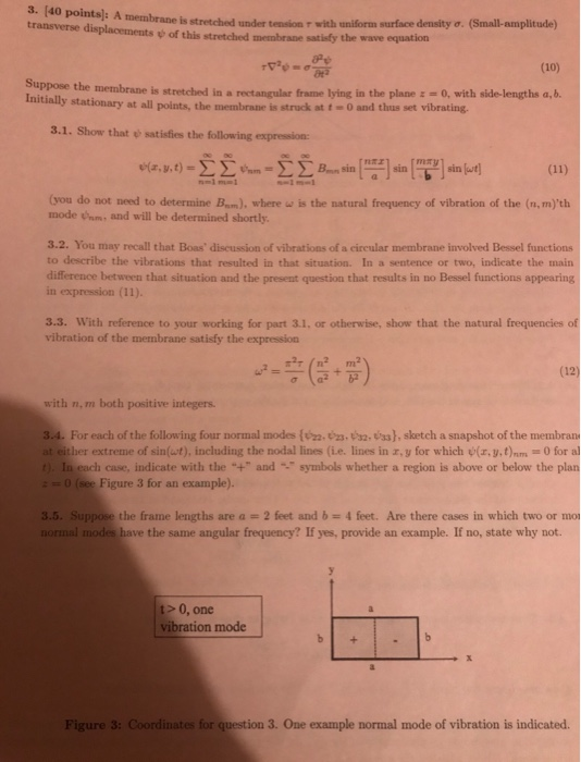 . (40 points: A membrane is stretched under tension r with uniform surface density o. (Small-amplitude) transverse displaceme