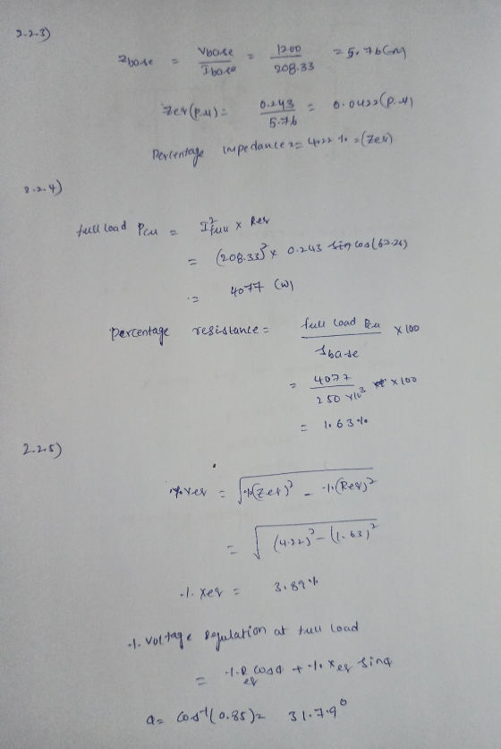 2.2.3) 12.00 Vbase Tharpe 25. 76CM base 208.33 Zer (p.4) 0.243 = 0.0422 P. 4) 5.16 Percentage impedance - 4022 s. (en) 2.2.4)