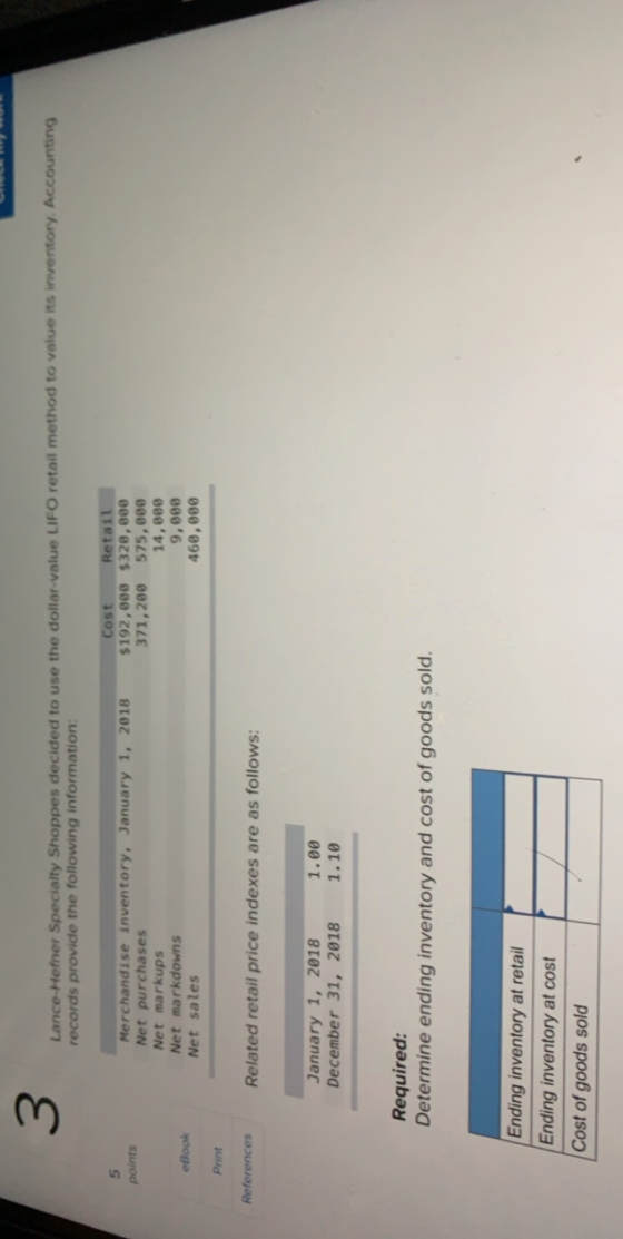 3 Lance-Hefner Specialty Shoppes decided to use the dollar-value LIFO retail method to value its inventory. Accounting record