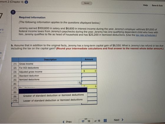 ament 2 (Chapter 4) Sayed Help Save & Exit 7 Required information [The following information applies to the questions display