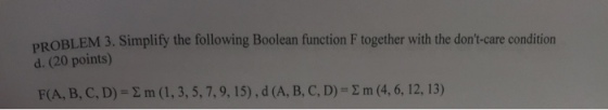 Simplify the following Boolean function F together