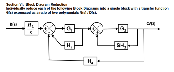 Section VI: Block Diagram Reduction Individually reduce each of the following Block Diagrams into a single block with a trans