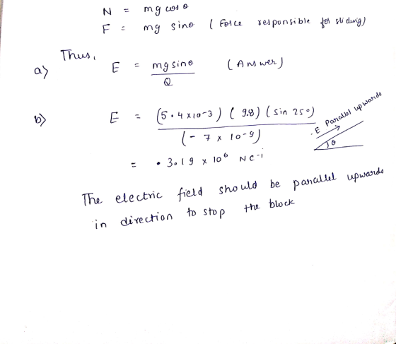 E m ine mg sino ( 丿 A n wer 9.9) ( sin 2s) Th electnc field should be panallıl upuada +he blwck re chon to stop the block