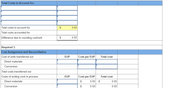 Total Costs to Account for: 0.00 Total costs to account for: Total costs accounted for Difference due to rounding cost/unit $